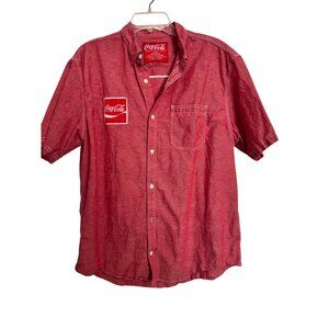 Coca- Cola Button Up Shirt Size Large Short Sleeve Red Pocket Men's Employee